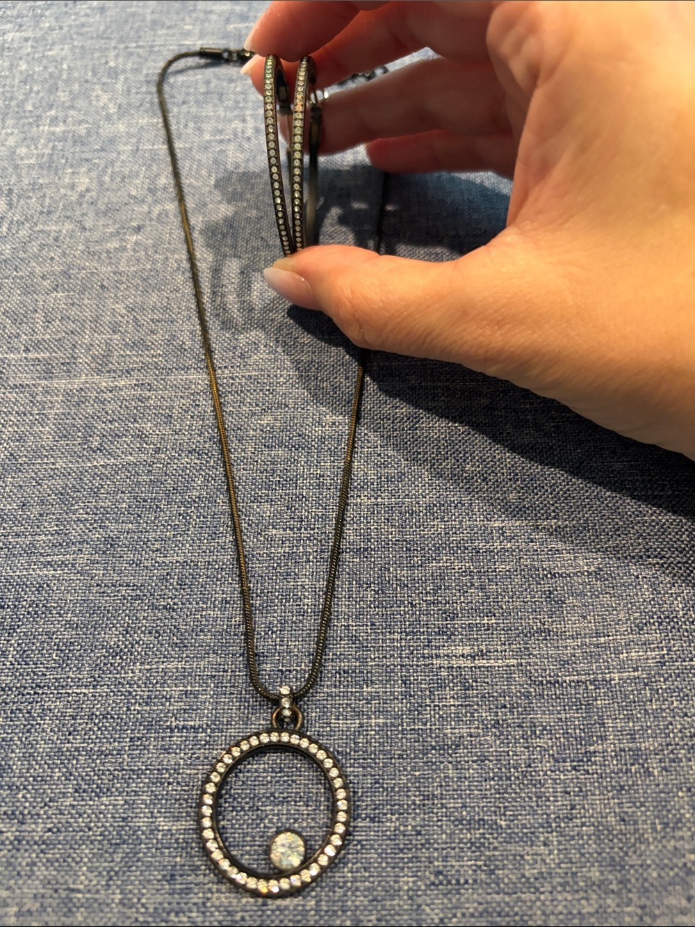 Brighton Gunmetal Crystal Circle Pendant Necklace with making hoops!